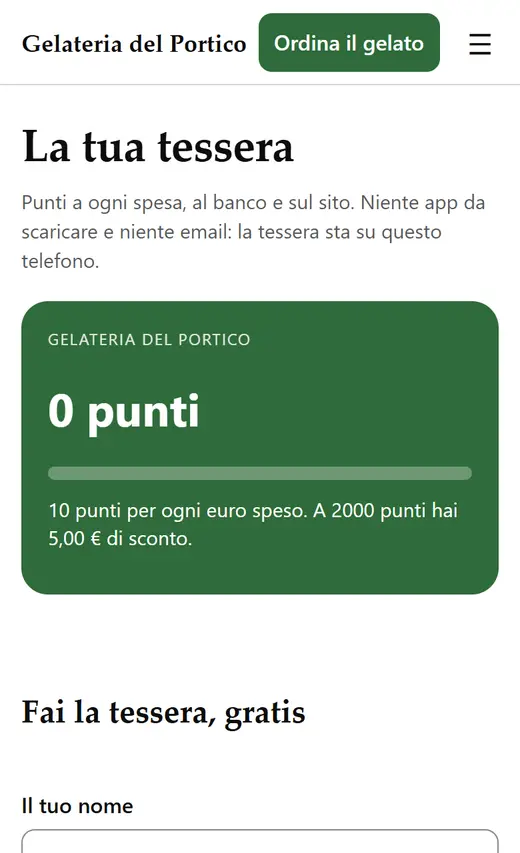 Schermata vera da un negozio di prova: Gelateria del Portico.