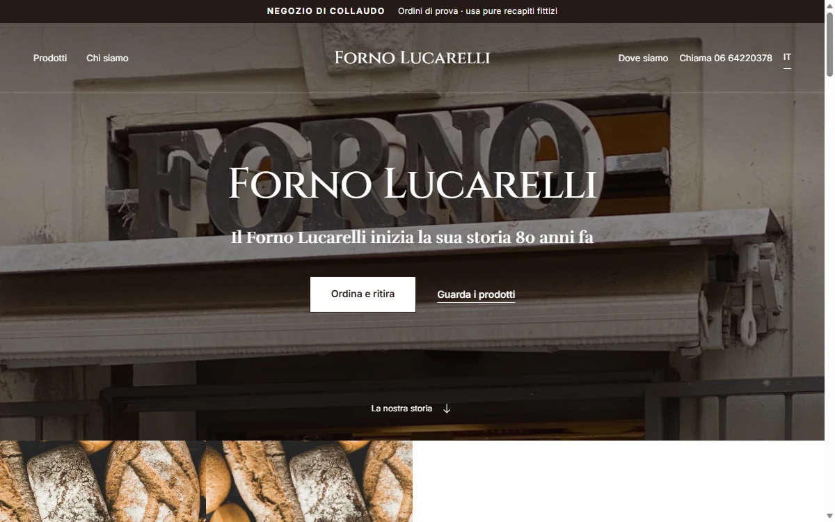Schermata vera della vetrina di Forno Lucarelli sulla piattaforma