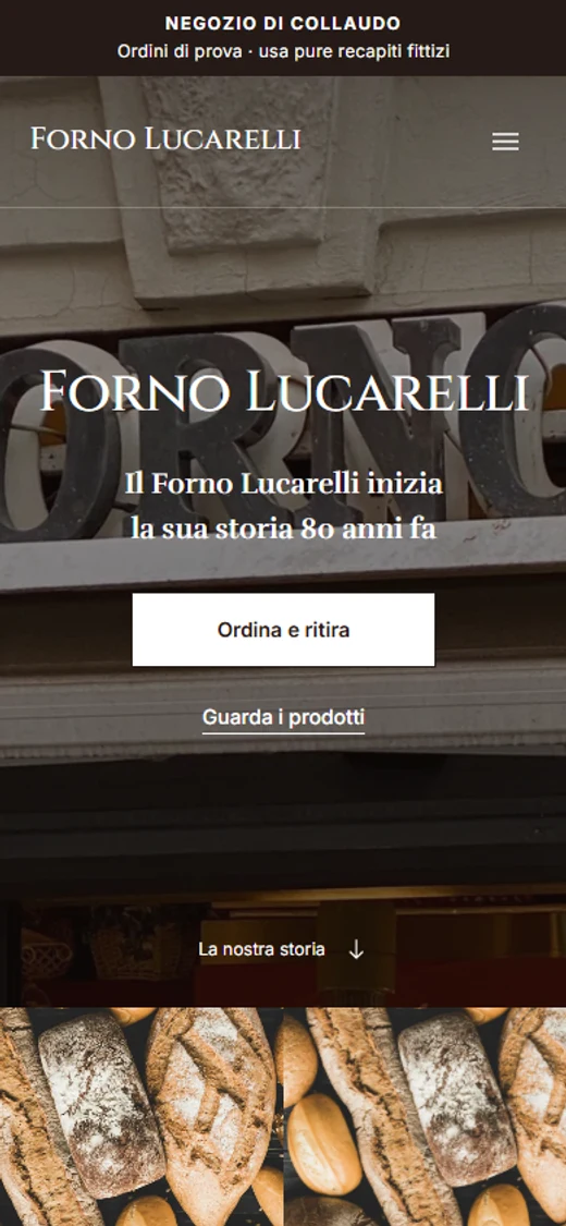 Homepage della vetrina di collaudo del Forno Lucarelli, attività reale a Roma.